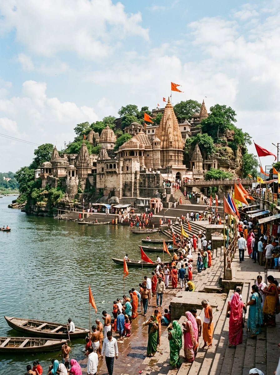 Devotees on Narmada River Ghat